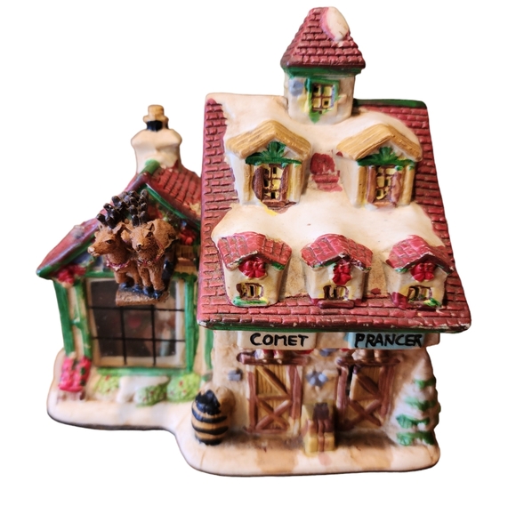 Enchanted Christmas Village "Santa's Stables" Porcelain Lighted House - Picture 2 of 5